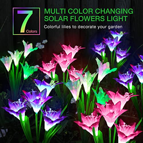 NEEMO Solar Outdoor Lights 4 Pack, Solar Garden Lights with Large Lily Flowers, 7-Color Changing Solar Pathway Lights, Solar Powered Landscape Lights for Garden Patio Yard (Bigger Solar Panel)