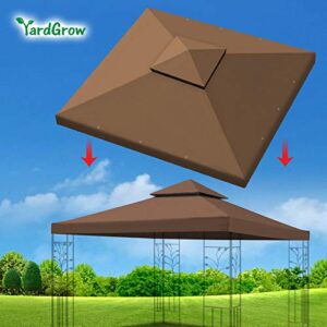 YardGrow 10x10 Canopy Replacement Top Double Tiered Outdoor Canopy Cover Patio Pavilion Garden (Brown)