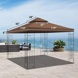 YardGrow 10x10 Canopy Replacement Top Double Tiered Outdoor Canopy Cover Patio Pavilion Garden (Brown)