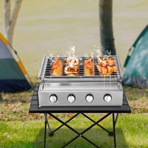 Stainless Steel Gas Grill BBQ Stove, 2 Burner Portable Gas BBQ Grill Tabletop Gas Grill Outdoor Patio Garden Barbecue Grill Cooking Camping or Tailgating