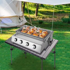 Stainless Steel Gas Grill BBQ Stove, 2 Burner Portable Gas BBQ Grill Tabletop Gas Grill Outdoor Patio Garden Barbecue Grill Cooking Camping or Tailgating