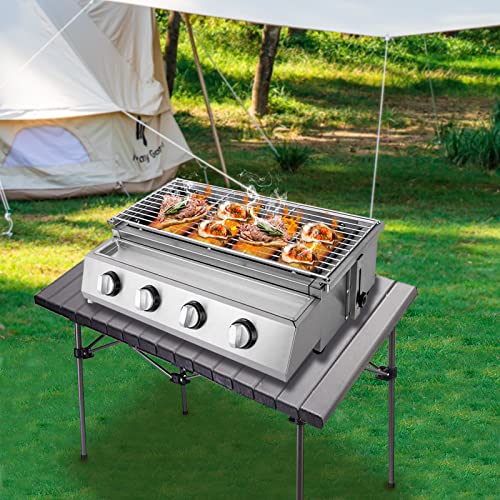 Stainless Steel Gas Grill BBQ Stove, 2 Burner Portable Gas BBQ Grill Tabletop Gas Grill Outdoor Patio Garden Barbecue Grill Cooking Camping or Tailgating