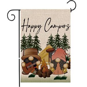 chengxun happy welcome campers garden flag 12×18 inch double sided gnomes bonfire campfire yard signs home outdoor decorations gifts