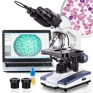 amscope b120c-e1 40x-2500x led biological binocular compound microscope with 3d double layer mechanical stage + 1.0 mp usb digital camera imager