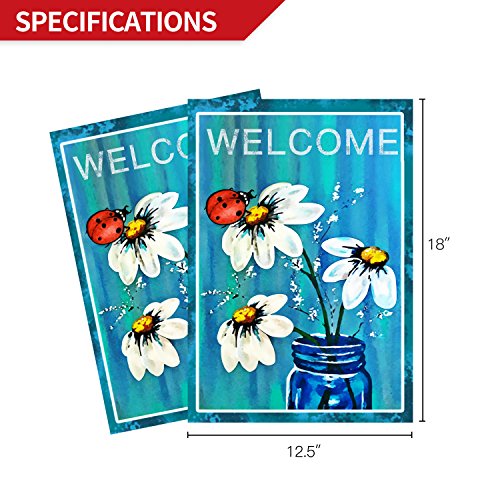 ANLEY |Double Sided| Premium Garden Flag, Spring Summer Daisy Jar and Ladybug Welcome Decorative Garden Flags - Weather Resistant & Double Stitched - 18 x 12.5 Inch