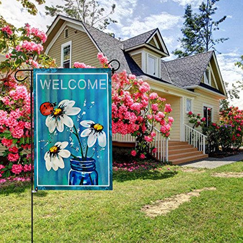 ANLEY |Double Sided| Premium Garden Flag, Spring Summer Daisy Jar and Ladybug Welcome Decorative Garden Flags - Weather Resistant & Double Stitched - 18 x 12.5 Inch