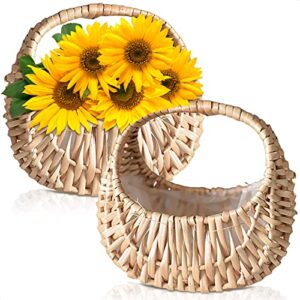 2Pcs Small Wicker Basket with Handle - Flower Girl Baskets for Weddings Rattan Basket Wedding Gift Flower Basket - Wicker Baskets Decorative Baskets for Home Decor Willow Basket Wicker Storage Basket