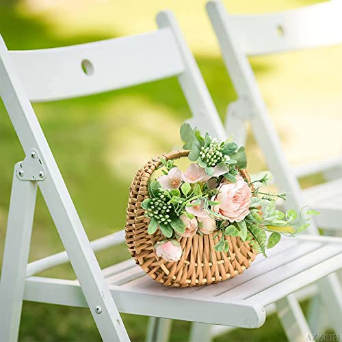 2Pcs Small Wicker Basket with Handle - Flower Girl Baskets for Weddings Rattan Basket Wedding Gift Flower Basket - Wicker Baskets Decorative Baskets for Home Decor Willow Basket Wicker Storage Basket