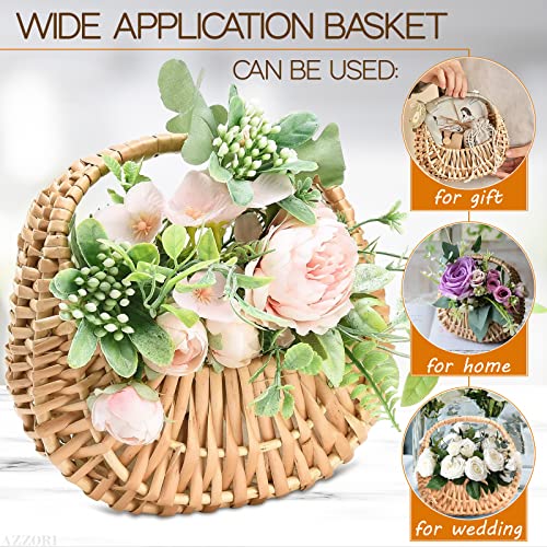 2Pcs Small Wicker Basket with Handle - Flower Girl Baskets for Weddings Rattan Basket Wedding Gift Flower Basket - Wicker Baskets Decorative Baskets for Home Decor Willow Basket Wicker Storage Basket
