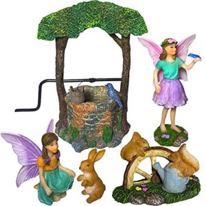 mood lab fairy garden – miniature figurines and accessories wishing well set of 5 pcs – fairies statue kit