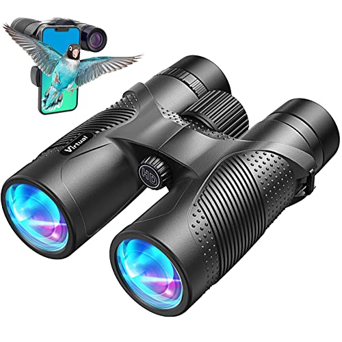 12X42 HD Binoculars for Adults, Virtual High Power Binoculars with BaK4 Prisms FMC Lens, IPX7 Waterproof Binoculars with Phone Adapter Binoculars for Bird Watching, Hunting, Hiking, Travel, Concert