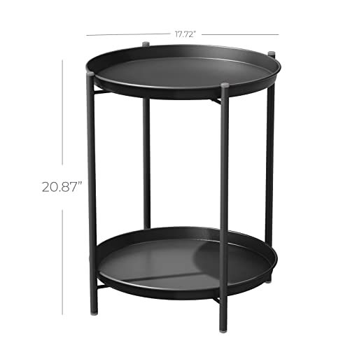 Grand patio Indoor & Outdoor Folding Side Table, Removable 2-Tier End Table with Steel Frame and Removable Tray for Living Room Bedroom Balcony Garden, Black