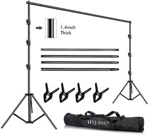 hyj-inc 10 x 10ft photo video studio heavy duty adjustable muslin backdrop stand background support system kit for photography with carrying bag，4 pcs spring clamps