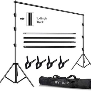 HYJ-INC 10 x 10Ft Photo Video Studio Heavy Duty Adjustable Muslin Backdrop Stand Background Support System Kit for Photography with Carrying Bag，4 Pcs Spring Clamps