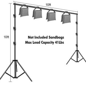 HYJ-INC 10 x 10Ft Photo Video Studio Heavy Duty Adjustable Muslin Backdrop Stand Background Support System Kit for Photography with Carrying Bag，4 Pcs Spring Clamps