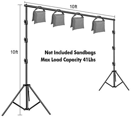 HYJ-INC 10 x 10Ft Photo Video Studio Heavy Duty Adjustable Muslin Backdrop Stand Background Support System Kit for Photography with Carrying Bag，4 Pcs Spring Clamps