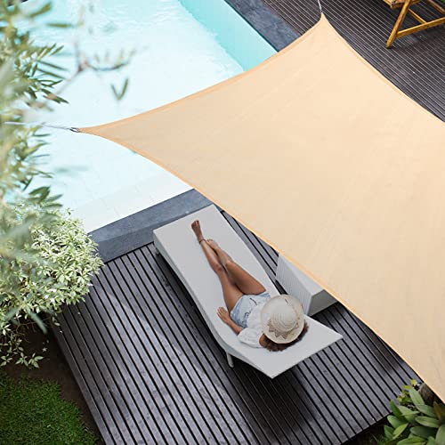 MontCampys Sun Shade Sail 7' x 10' Rectangle Permeable Canopy Shade Cloth UV Block Cover for Backyard Patio Garden Lawn Carport Outdoor Camping Event, Yellow/Sand