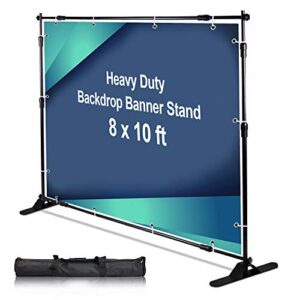 aktop 10 x 8 ft heavy duty backdrop banner stand kit, adjustable photography step and repeat stand for parties, portable trade show photo booth background with carrying bag