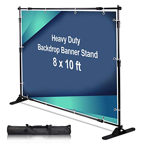 AkTop 10 x 8 ft Heavy Duty Backdrop Banner Stand Kit, Adjustable Photography Step and Repeat Stand for Parties, Portable Trade Show Photo Booth Background with Carrying Bag