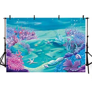 comophoto under the sea mermaid backdrop deep blue sea castle shell photography background child kids mermaid themed birthday party decoration backdrops (7x5ft)