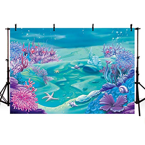 COMOPHOTO Under The Sea Mermaid Backdrop Deep Blue Sea Castle Shell Photography Background Child Kids Mermaid Themed Birthday Party Decoration Backdrops (7x5ft)