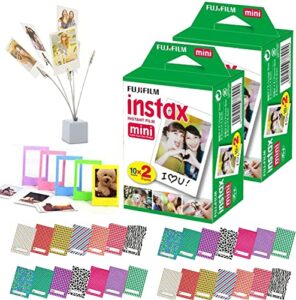 fujifilm instax mini instant film, twin packs (2 pack, total 40 sheets) 40 sticker film frames + photo bouquet holder