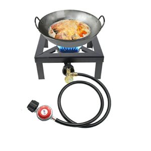 portable single burner outdoor gas stove propane cooker with adjustable 0-20psi regulator hose for patio camping, bbq, home brewing, turkey fry, maple syrup prep
