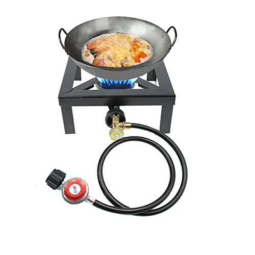 Portable Single Burner Outdoor Gas Stove Propane Cooker with Adjustable 0-20Psi Regulator Hose for Patio Camping, BBQ, Home Brewing, Turkey Fry, Maple Syrup Prep