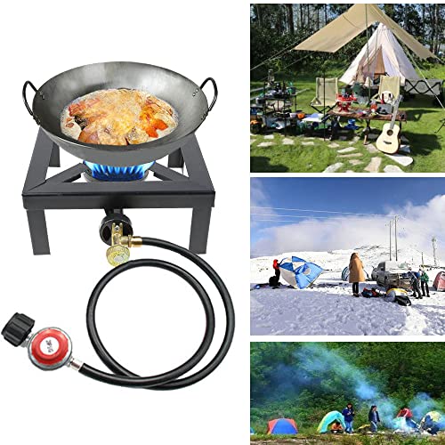 Portable Single Burner Outdoor Gas Stove Propane Cooker with Adjustable 0-20Psi Regulator Hose for Patio Camping, BBQ, Home Brewing, Turkey Fry, Maple Syrup Prep