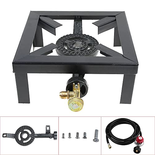 Portable Single Burner Outdoor Gas Stove Propane Cooker with Adjustable 0-20Psi Regulator Hose for Patio Camping, BBQ, Home Brewing, Turkey Fry, Maple Syrup Prep