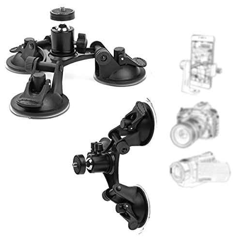 EZESO ESSENTIAL SKINCARE Camera Mount for Car - Camera Suction Mount - Car Mount Triple Suction Cup Mount with 1/4 Threaded Head 360 Degree Tripod Ball Head