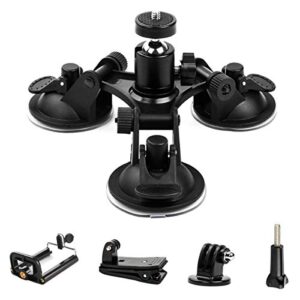 ezeso essential skincare camera mount for car – camera suction mount – car mount triple suction cup mount with 1/4 threaded head 360 degree tripod ball head
