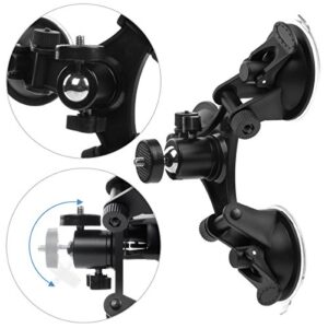 EZESO ESSENTIAL SKINCARE Camera Mount for Car - Camera Suction Mount - Car Mount Triple Suction Cup Mount with 1/4 Threaded Head 360 Degree Tripod Ball Head