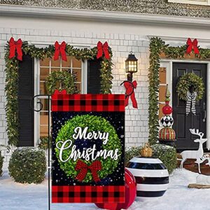 pinata Christmas Garden Flag Winter 12 x 18 Double Sided, Holiday Outdoor Decorative Boxwood Wreath Buffalo Plaid Christmas Decorations Small Yard Flag Burlap Snowflake Banner Outside Seasonal Sign