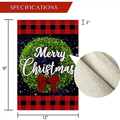 pinata Christmas Garden Flag Winter 12 x 18 Double Sided, Holiday Outdoor Decorative Boxwood Wreath Buffalo Plaid Christmas Decorations Small Yard Flag Burlap Snowflake Banner Outside Seasonal Sign