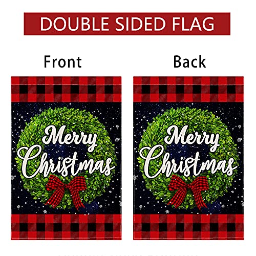 pinata Christmas Garden Flag Winter 12 x 18 Double Sided, Holiday Outdoor Decorative Boxwood Wreath Buffalo Plaid Christmas Decorations Small Yard Flag Burlap Snowflake Banner Outside Seasonal Sign