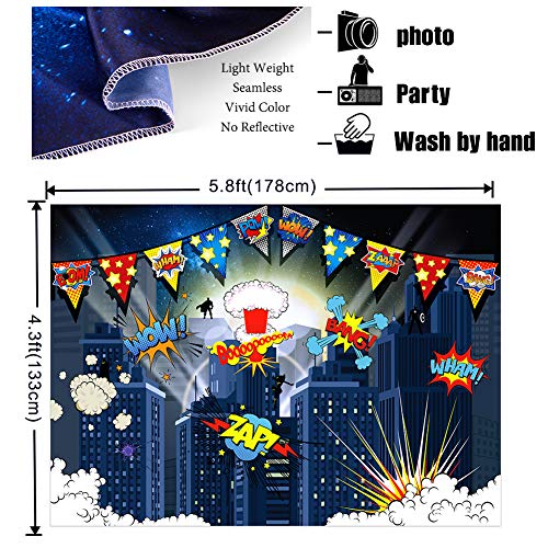 TMCCE Superhero Birthday Party Backdrop Supplies- Superhero Cityscape Photography Backdrop, 12 Superhero Photo Booth Props for Kids Superhero Birthday Party Decorations