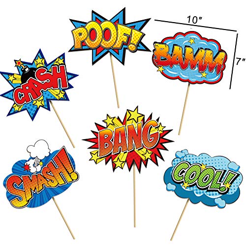 TMCCE Superhero Birthday Party Backdrop Supplies- Superhero Cityscape Photography Backdrop, 12 Superhero Photo Booth Props for Kids Superhero Birthday Party Decorations