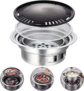 newces safety certification 3-in-1 bbq grill non-stick bakeware & grid & hot pot portable charcoal barbecues grills round barbeque grill outdoor smoker bbq grill for camping picnic patio garden