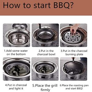 NEWCES Safety Certification 3-in-1 BBQ Grill Non-Stick Bakeware & Grid & Hot Pot Portable Charcoal Barbecues Grills Round Barbeque Grill Outdoor Smoker BBQ Grill for Camping Picnic Patio Garden