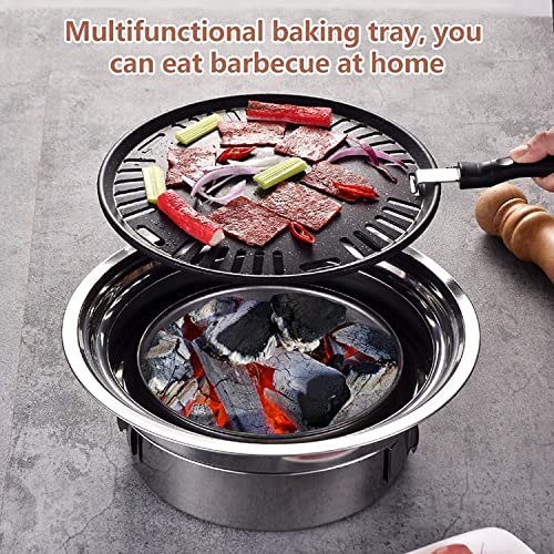 NEWCES Safety Certification 3-in-1 BBQ Grill Non-Stick Bakeware & Grid & Hot Pot Portable Charcoal Barbecues Grills Round Barbeque Grill Outdoor Smoker BBQ Grill for Camping Picnic Patio Garden