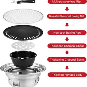 NEWCES Safety Certification 3-in-1 BBQ Grill Non-Stick Bakeware & Grid & Hot Pot Portable Charcoal Barbecues Grills Round Barbeque Grill Outdoor Smoker BBQ Grill for Camping Picnic Patio Garden