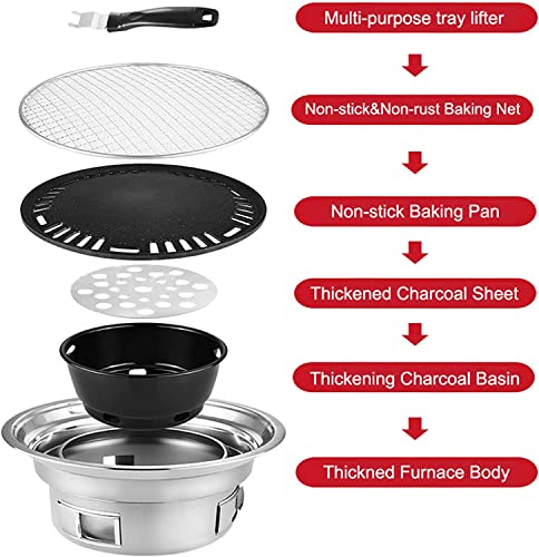 NEWCES Safety Certification 3-in-1 BBQ Grill Non-Stick Bakeware & Grid & Hot Pot Portable Charcoal Barbecues Grills Round Barbeque Grill Outdoor Smoker BBQ Grill for Camping Picnic Patio Garden