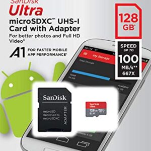 SanDisk 128GB Ultra MicroSDXC UHS-I Memory Card with Adapter - 100MB/s, C10, U1, Full HD, A1, Micro SD Card - SDSQUAR-128G-GN6MA