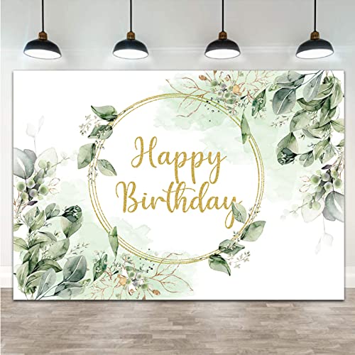 Greenery Succulent and Eucalyptus Leaves Photography Backdrop Bloom Eucalyptus Leaves Photo Background for Happy Birthday Party Decoration Supplies 7x5ft