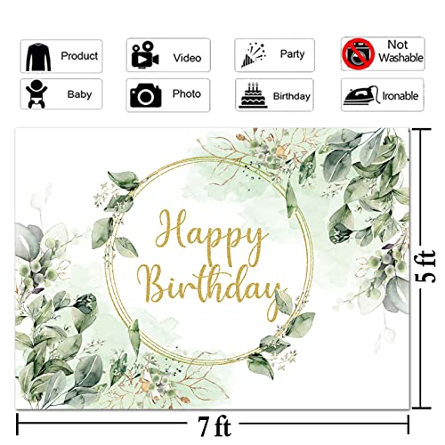 Greenery Succulent and Eucalyptus Leaves Photography Backdrop Bloom Eucalyptus Leaves Photo Background for Happy Birthday Party Decoration Supplies 7x5ft