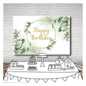 Greenery Succulent and Eucalyptus Leaves Photography Backdrop Bloom Eucalyptus Leaves Photo Background for Happy Birthday Party Decoration Supplies 7x5ft