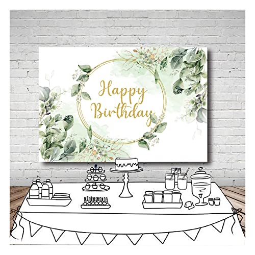 Greenery Succulent and Eucalyptus Leaves Photography Backdrop Bloom Eucalyptus Leaves Photo Background for Happy Birthday Party Decoration Supplies 7x5ft