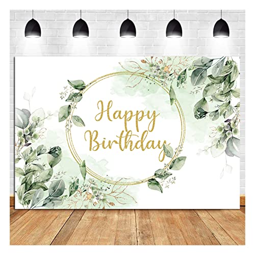 Greenery Succulent and Eucalyptus Leaves Photography Backdrop Bloom Eucalyptus Leaves Photo Background for Happy Birthday Party Decoration Supplies 7x5ft