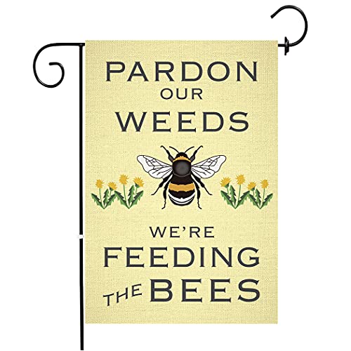 chengxun Pardon Our Weeds We Are Feeding The Bees Garden Flag Dandelion Save the Bees Double Sided 12.5*18 Inch Flag Yard Garden Home Fabric Sign Bumble Bee Decor Fall Outdoor Decor